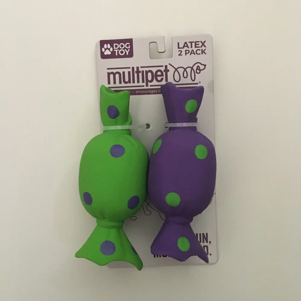 NEW (S) Dog Toys Mini 2 Latex Squeakers Green and Purple | Multipet